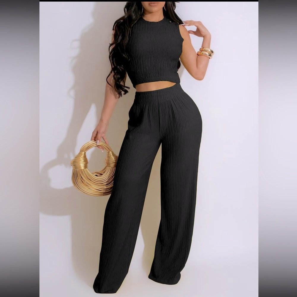 Elegant Black Wide Leg  pants set